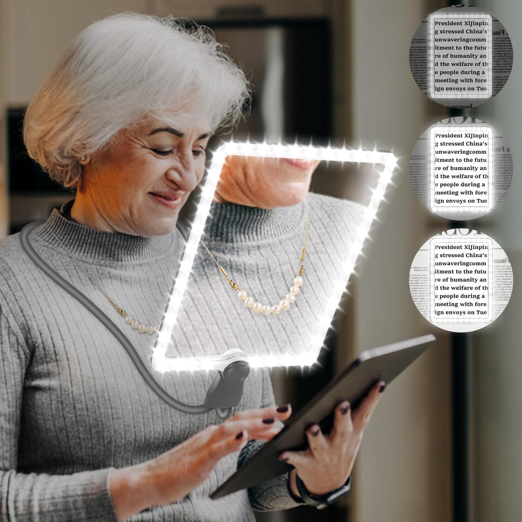 10X Large Rechargeable Magnifying Glass for Reading with Light Hands-Free Magnifying Glasses with Flexible Gooseneck Full Book Page Magnifier Sheet for Repair Sewing Low Vision Seniors