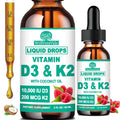 （2 Pack）D3 K2 Vitamin 10000iu Liquid Drop Vitamin D3 With K2 (MK-7)200mcg Coconut Oil 6X Stronger Than D3 K2 Sofegels Magnesium Zinc for Absorption -K2 D3 Vitamin Supplement for Joint & Bone Health