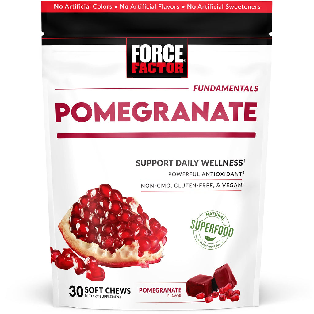 Force Factor Pomegranate Soft Chews for Healthy Aging Heart Health Bone Health & Brain Health Superfood & Antioxidants Supplement Non-GMO Gluten-Free Vegan Pomegranate Flavor 30 Soft Chews