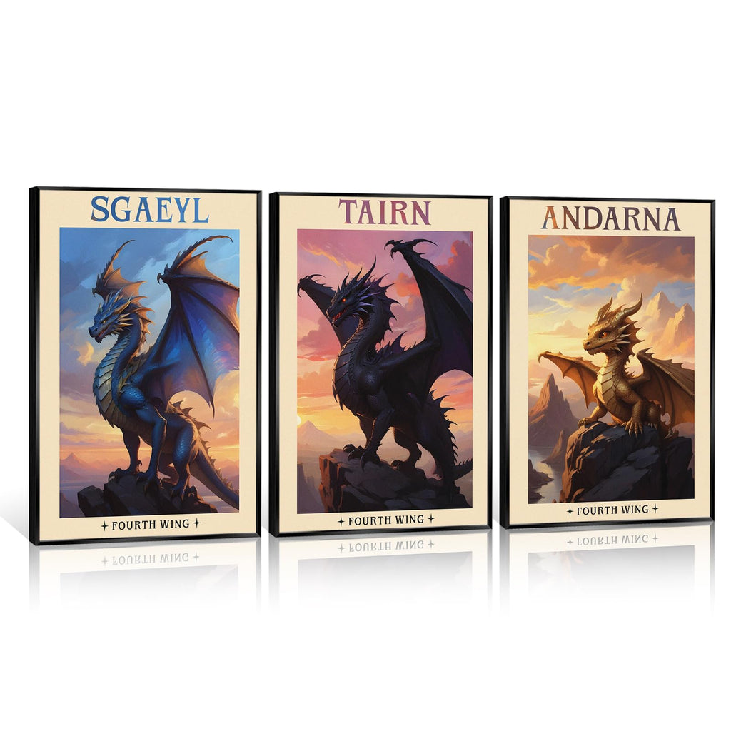 Fourth Wing Dragon Wall Art Set – Tairn, Andarna & Sgaeyl Fantasy Canvas Prints