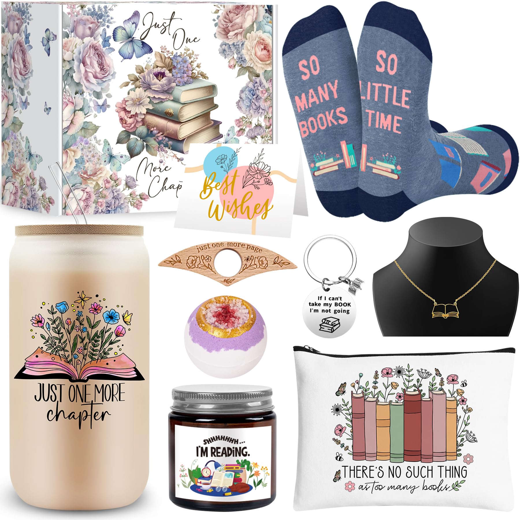 Ultimate Book Lover Bundle – Cozy Reader Gift Set with Glass Cup, Candle, Socks & Bookish Accessories
