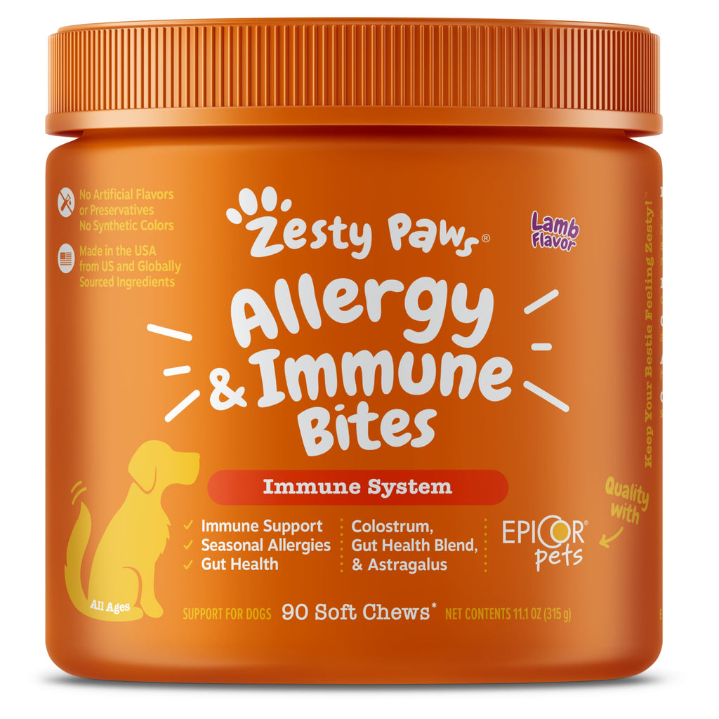 Zesty Paws Dog Allergy Relief- Dog Itching Skin Relief- Dog Probiotics for Itchy Skin and Itchy Ears- Dog Allergy Paw Relief- Dog Allergy Chews- Dog Itch Relief - Dog Skin Allergy Relief - Lamb - 90ct