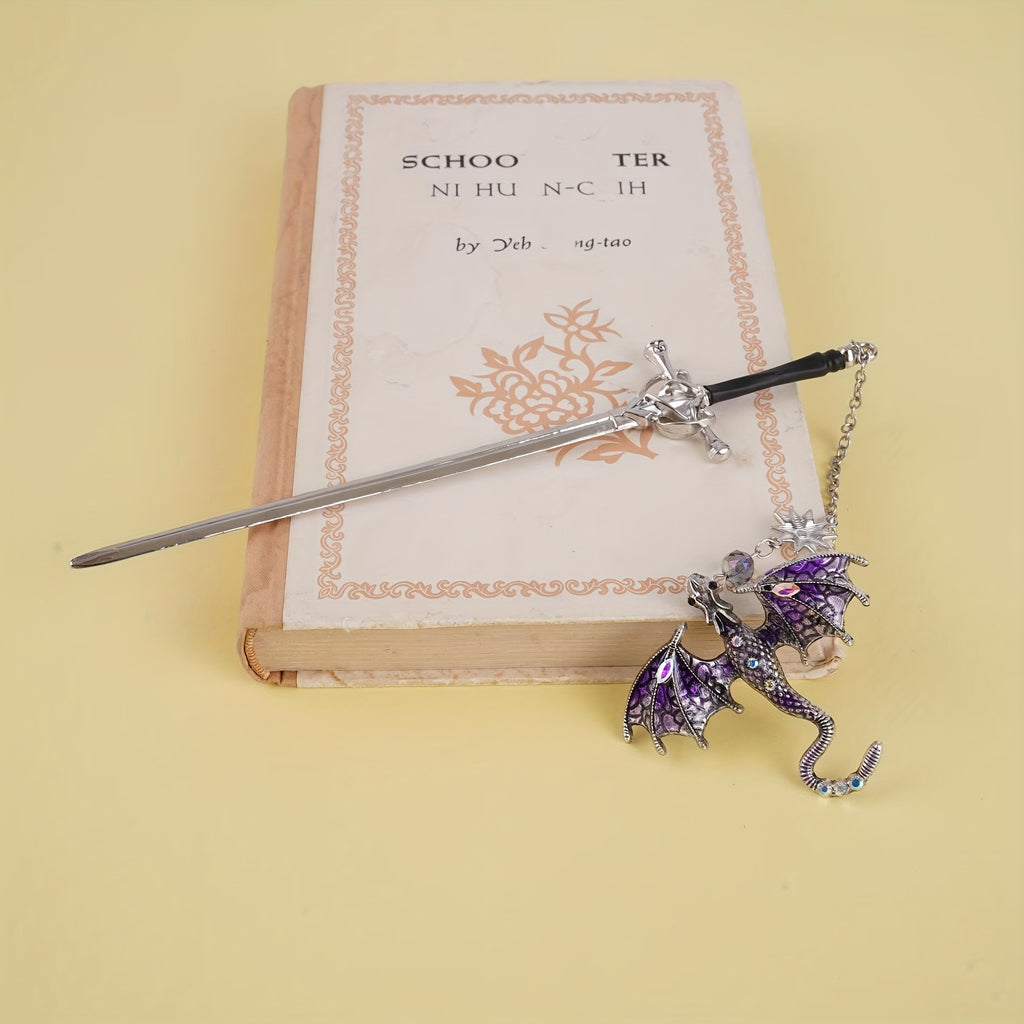 Dragon Sword Bookmark – Fantasy Metal Sword Bookmark with Dragon Pendant for Book Lovers & Reader Gifts