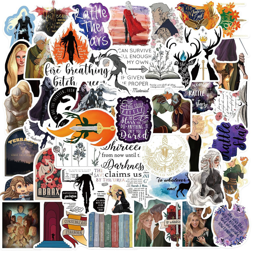 50Pcs Throne of Glass Stickers for Kids SJM Book Stickers for Teen Girl Adult Water Bottle Skateboard Phone Laptop Bicycle Travel Case (Acotar Merchandise)