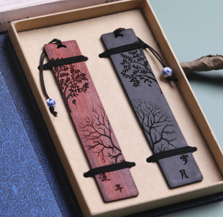 Chinese Style Wooden Bookmark with Engraved Design