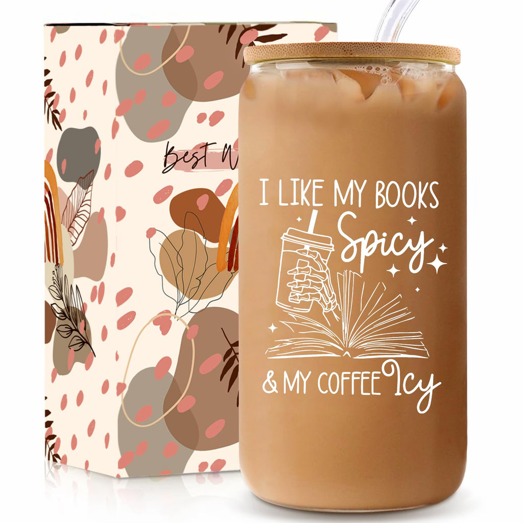 Book Lover Glass Cup with Lid and Straw – 16oz Bookish Gift for Readers & Bookworms