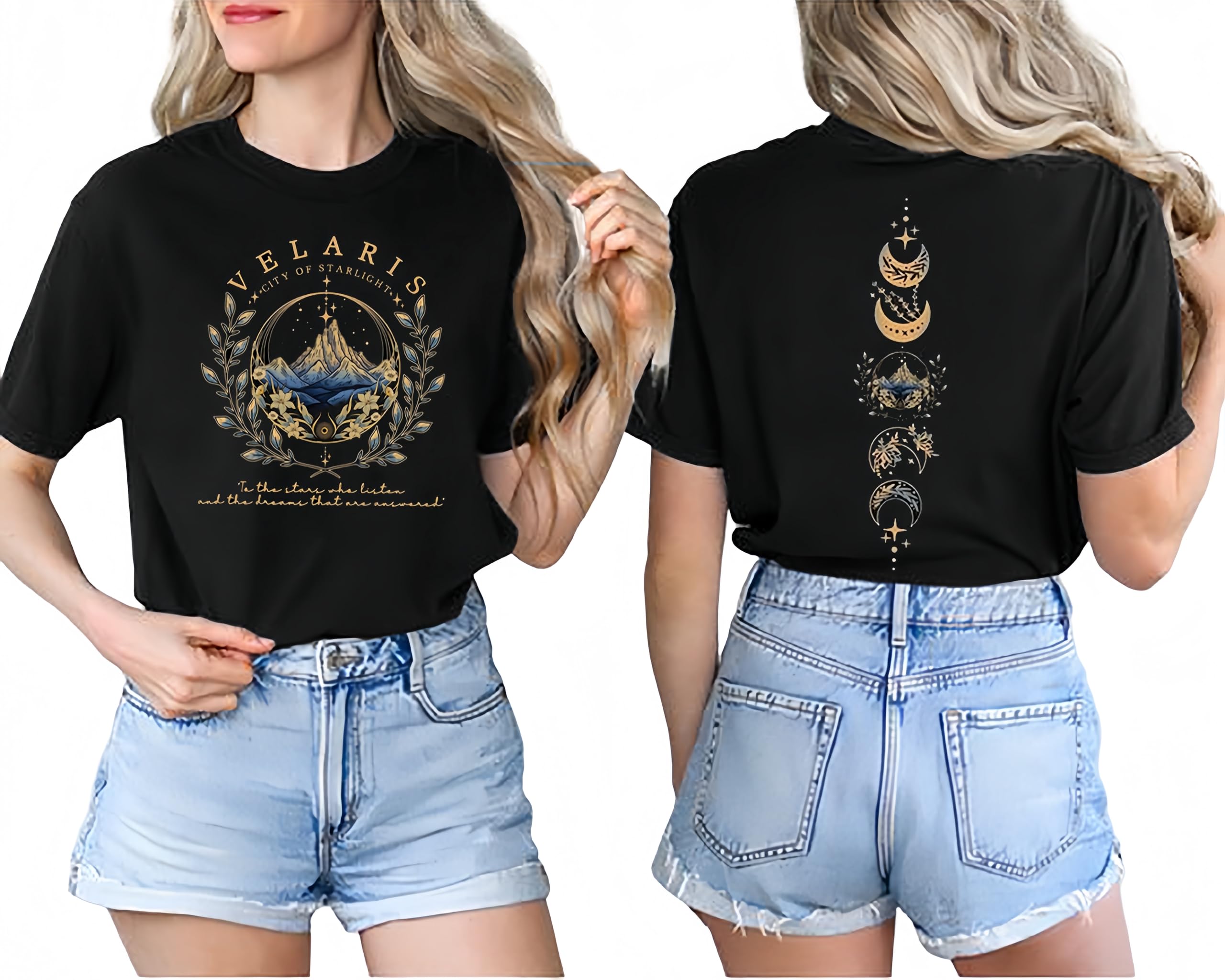 Vintage Book Shirts for Women Acotar Night Court T-Shirt Velaris City of Starlight Tshirt Night Court Graphic Tee Tops (Black Medium)