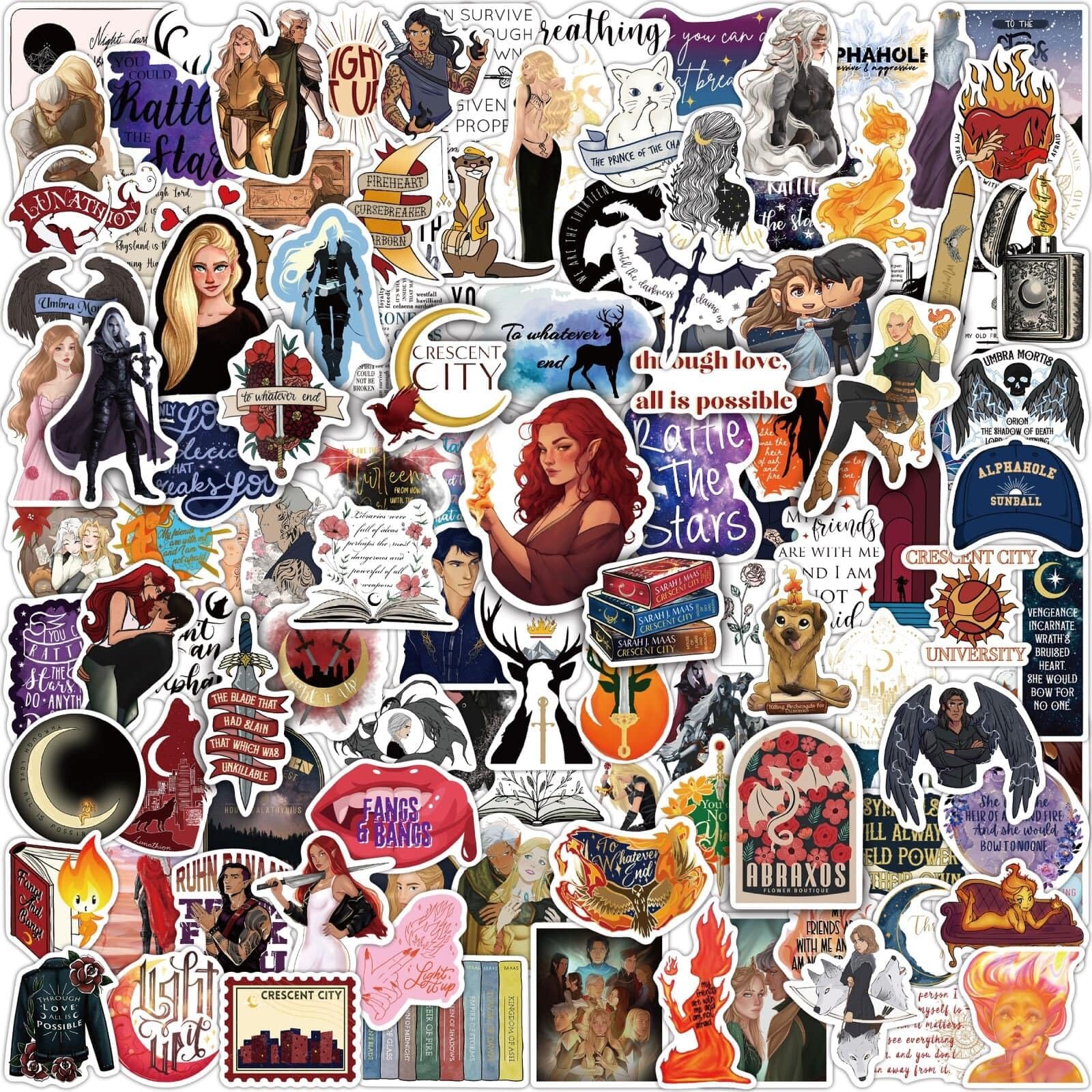 Joyppy 160 PCS SJM Book Stickers Fantasy Bookish Acotar Stickers for Kindle iPad Laptops Water Bottles Acotar Crescent City Throne of Glass Merch Matte Waterproof Sticker Pack Gifts