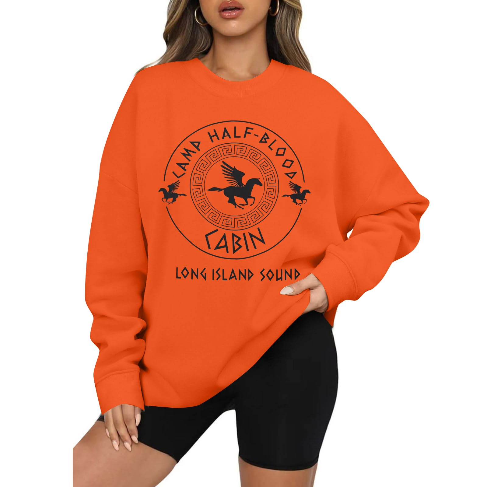 HEBBE Camp Half Blood Sweatshirt Women Book Graphic Sweatshirts Book Lover Gift Shirt Funny Reading Pullover Tops Orange