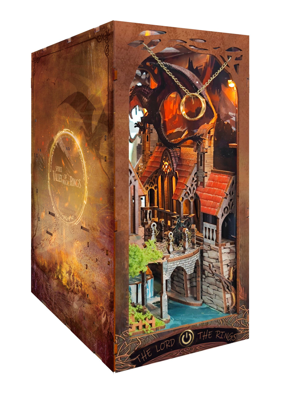 IBOHEYE Book Nook with LED Light - 3D Puzzles for Adults DIY Miniature House Kit3D Creative Decorative Bookend Magic Book Nook Perfect Dollhouse Book Nooks - The Lord The Ring