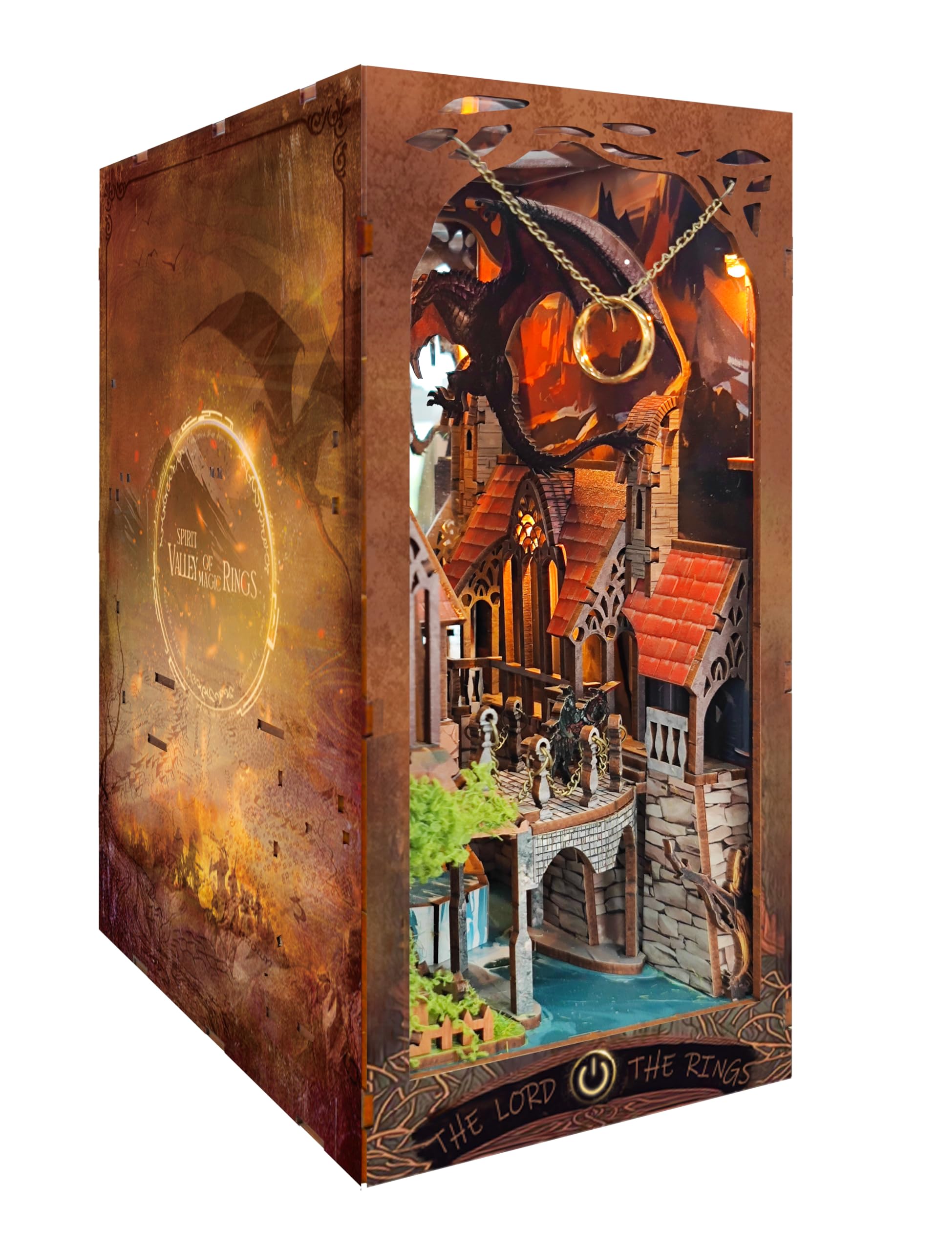 IBOHEYE Book Nook with LED Light - 3D Puzzles for Adults DIY Miniature House Kit3D Creative Decorative Bookend Magic Book Nook Perfect Dollhouse Book Nooks - The Lord The Ring