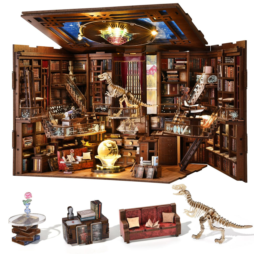 MiniCity Book Nook Kit DIY Miniature Dollhouse Booknook Kit with Led Light and Dust Cover (Beyond Library Max)