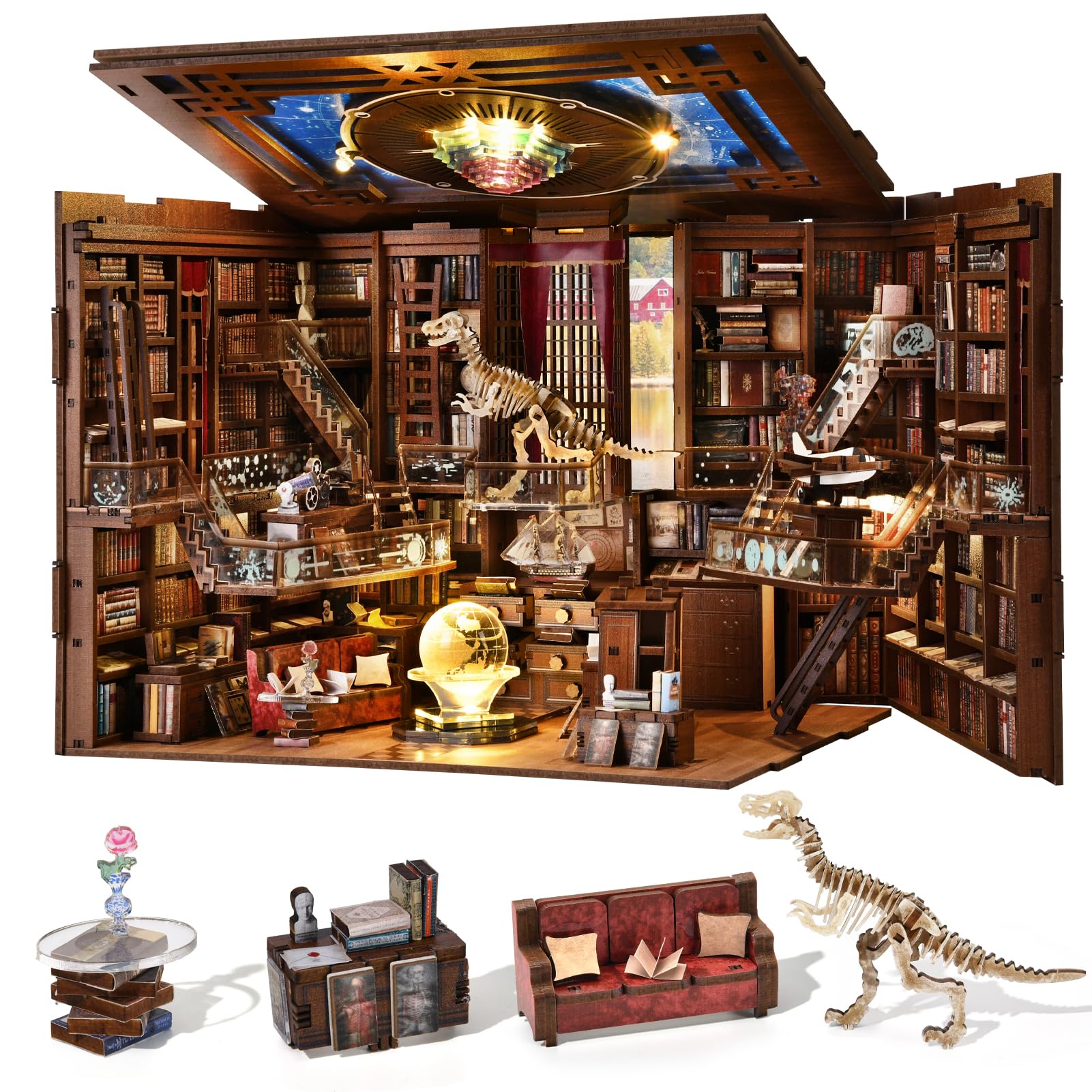 MiniCity Book Nook Kit DIY Miniature Dollhouse Booknook Kit with Led Light and Dust Cover (Beyond Library Max)