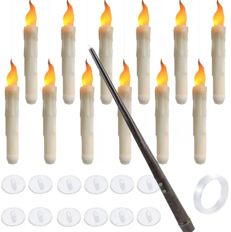 Floating Candle Set with Magic Wand – LED Hanging Candles with Remote Control, Fantasy Decor