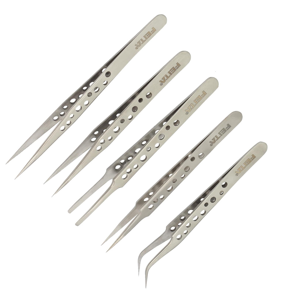 5-Piece Precision Tweezers Set – Stainless Steel Tools for Book Nooks, Miniatures & DIY Crafts