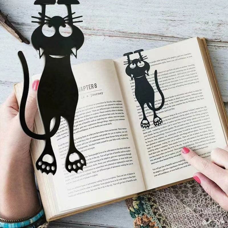 Creative Hollowed Out Black Kitten Plastic Bookmark