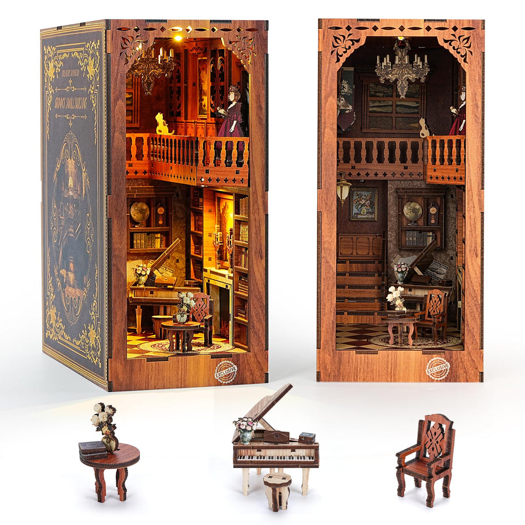 ITEFDTUTNE Book Nook Kit for Adults DIY Miniature Dollhouse Booknook Kit with Led Light 3D Wooden Bookshelf Puzzle Booknook Insert Decor Crafts for Adults Teen Gifts (GRIMMS Small Building)