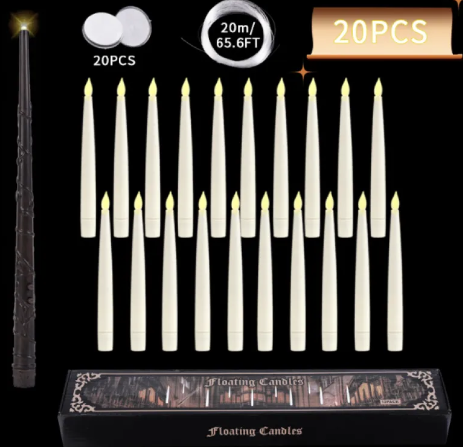 Floating Candle Set with Magic Wand – LED Hanging Candles with Remote Control, Fantasy Decor