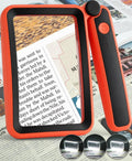 Magnifying Glass for Reading Rechargeable 5X Large Page Magnifier with Light Folding Handheld Dimmable Rectangle Lighted Magnifier for Reading Book Small Print for Seniors Low Vision Orange-Black