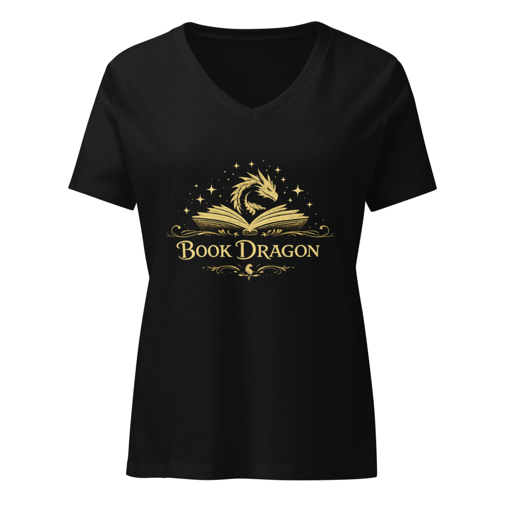Women's Relaxed V-Neck Book Dragon T-Shirt