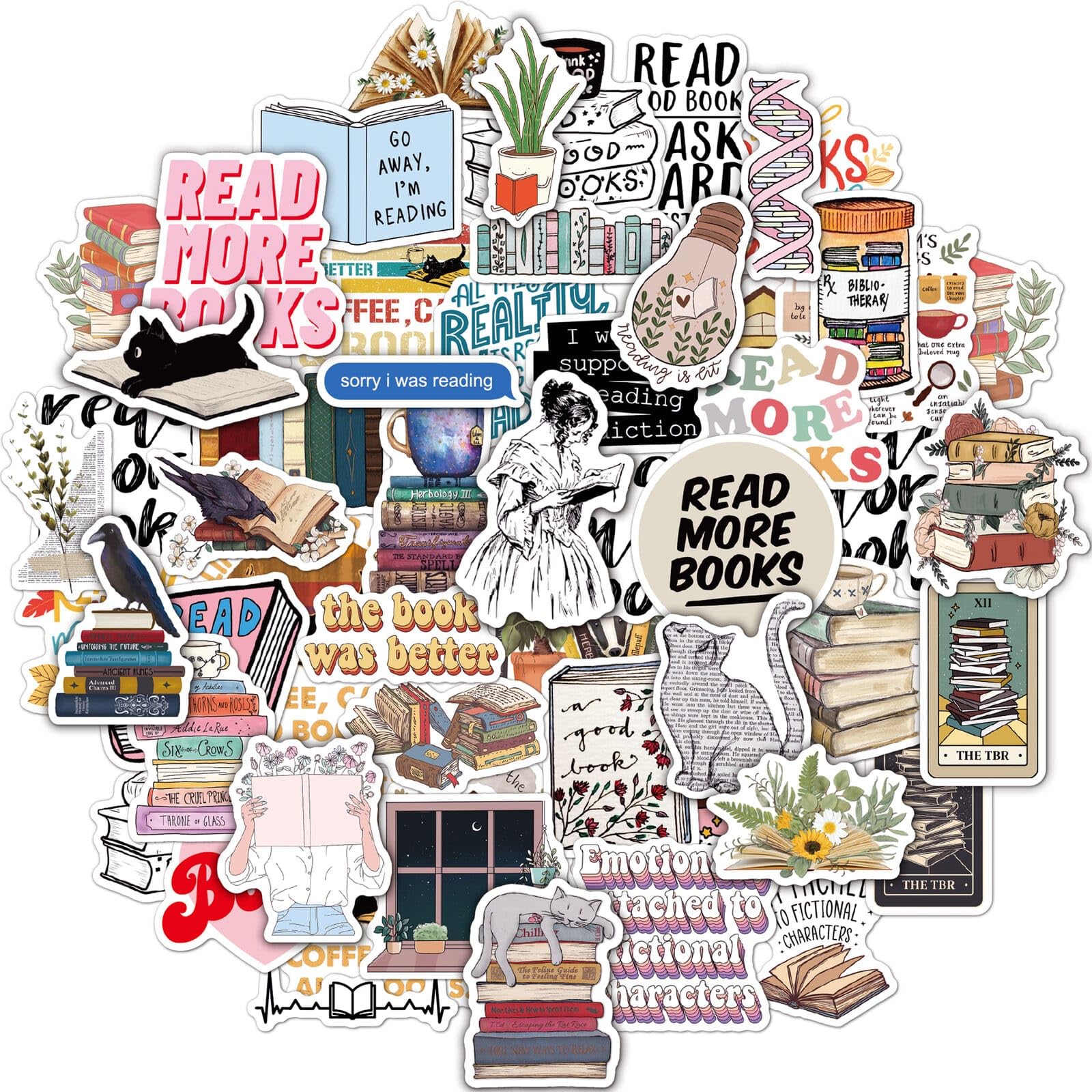 Bookish Sticker Pack (50pcs) – Waterproof Reading Stickers for Kindle, Laptop & Journals