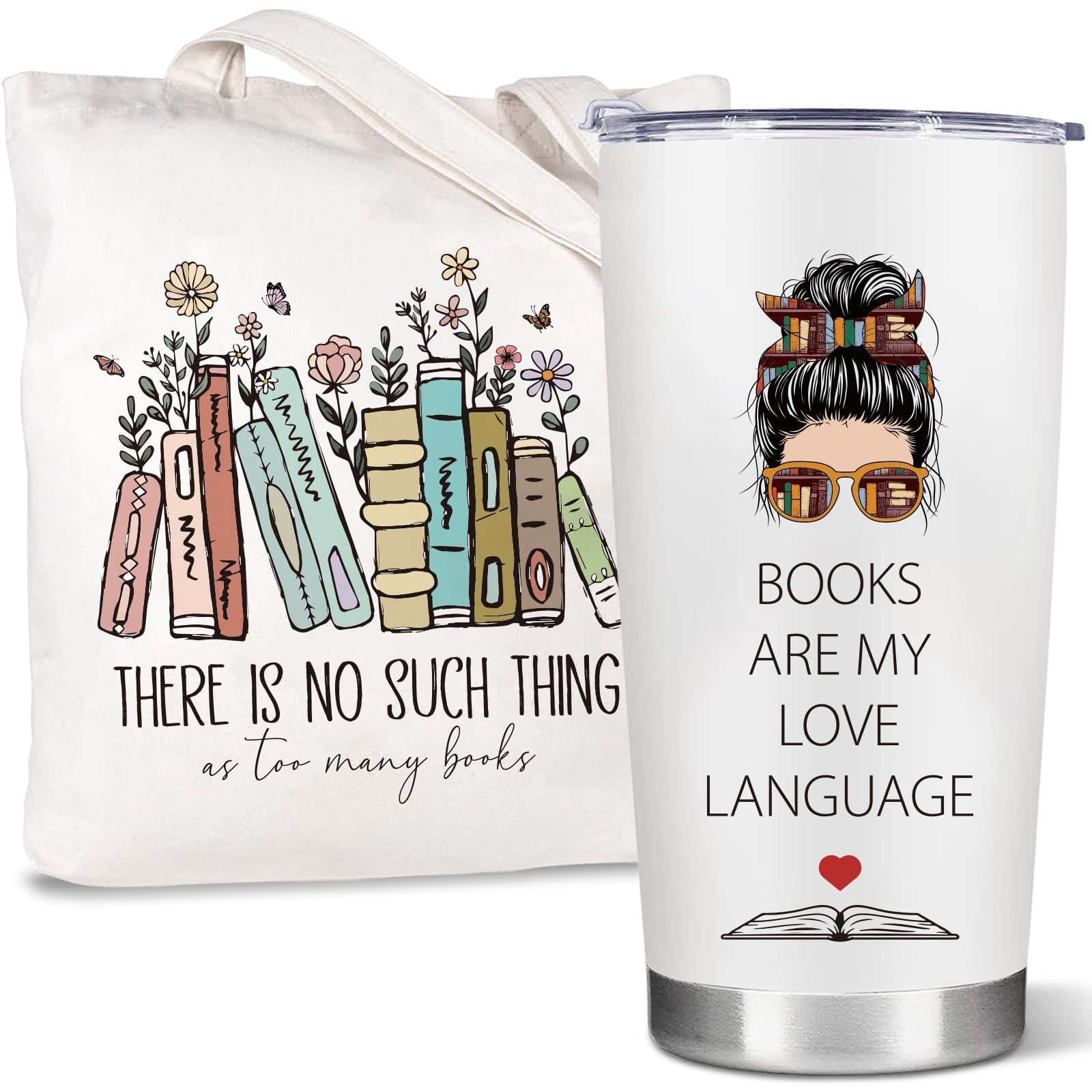 Bookworm Gifts for Readers Book Lovers Women Book Themed Librarian Gifts Bookish Tote Bag & Travel Coffee Tumbler Set Book Nerd Birthday Valentines Presents Book Club Things Reading Accessories