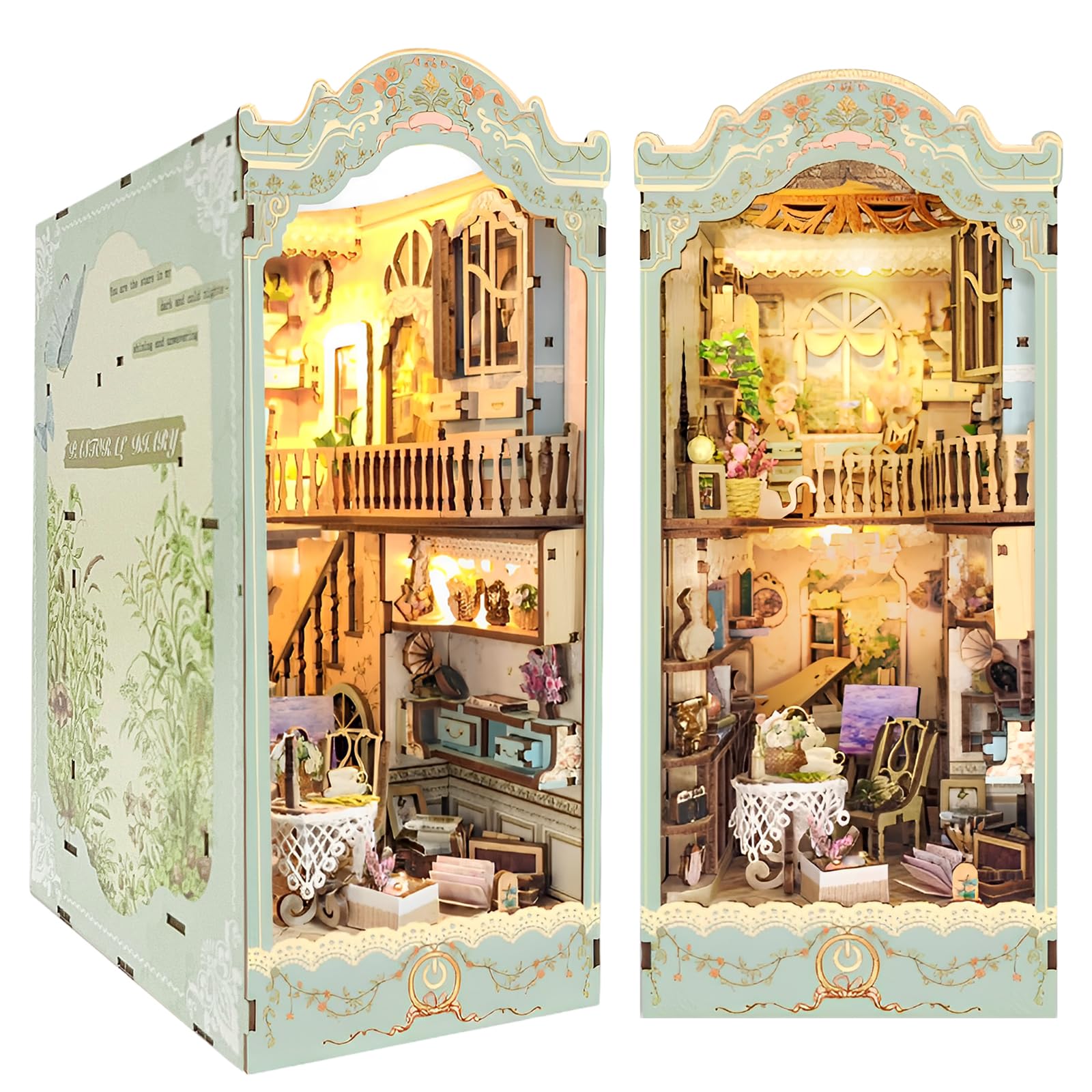 Rose Manor DIY Book Nook Kit with LED Light – Cottagecore Miniature Bookshelf Insert