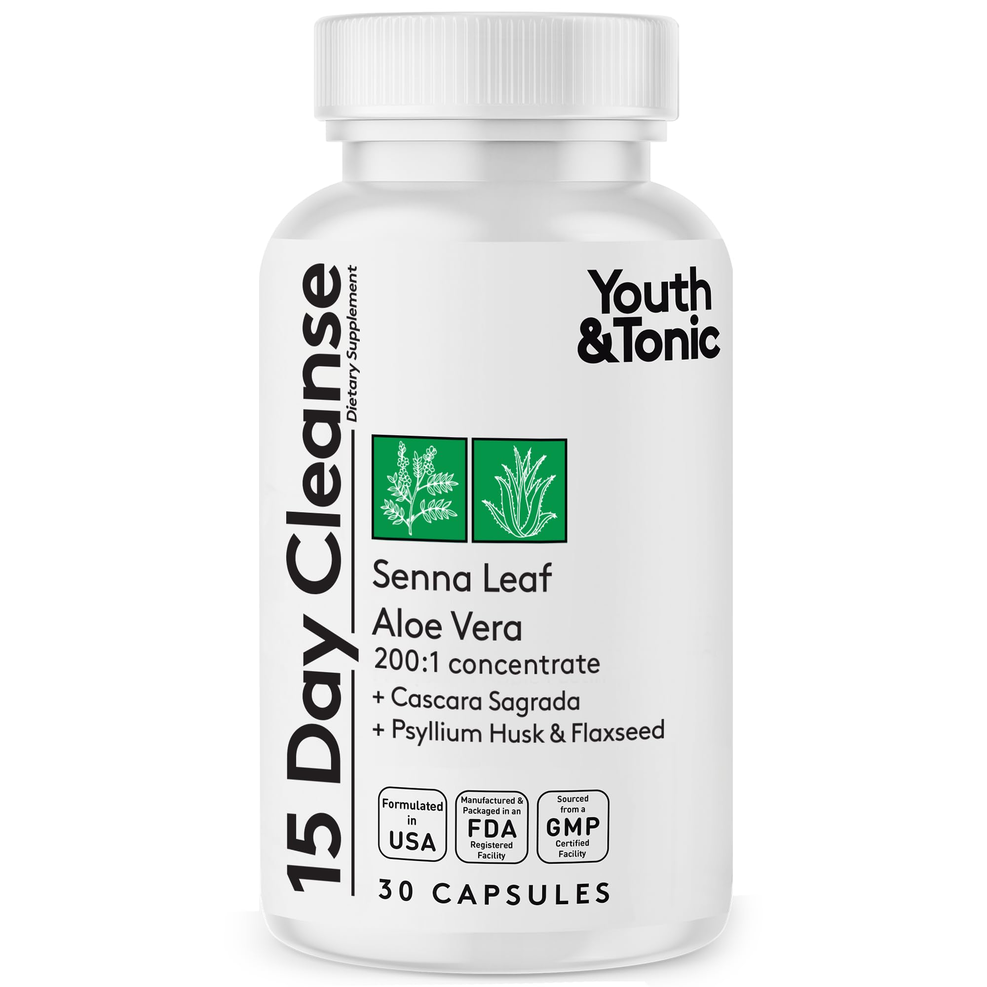 Youth & Tonic 15 Day Cleanse: Gut Health and Colon Detox to Break The Plateau Helps with Belly Bloat Regularity and for Feeling Lighter and More Energized for Men & Women Made in USA 30 Pills