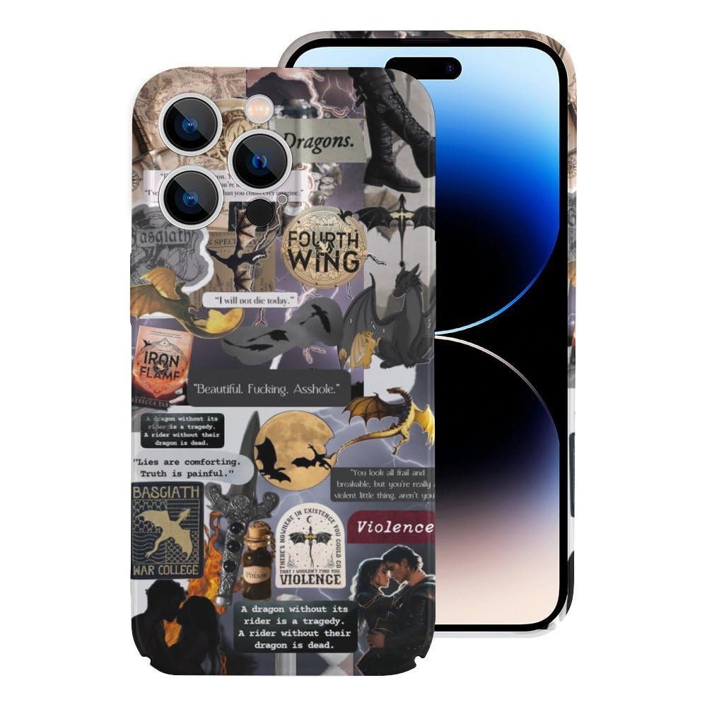 ATCHRES Merch Phone Case Cover for iPhone 15 Pro The 4th Forth Wing Iron Flame Violet Sorrengail Bookish Inspired Protective Case Stuff Accessories Merchandise Gifts for Book Lover Fourth Wing