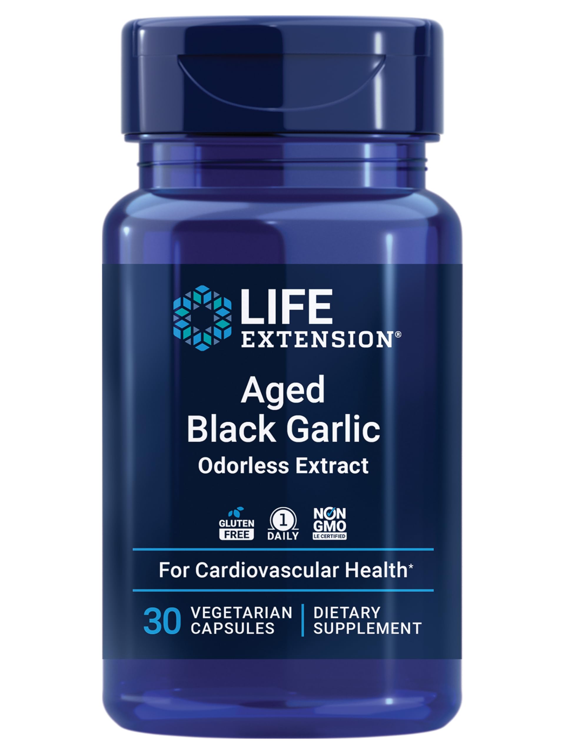 Life Extension Aged Black Garlic Heart Health Support Supplement Blood Pressure Health Support Cholesterol Health Support Once-Daily Gluten Free Vegetarian Non-GMO 30 Capsules