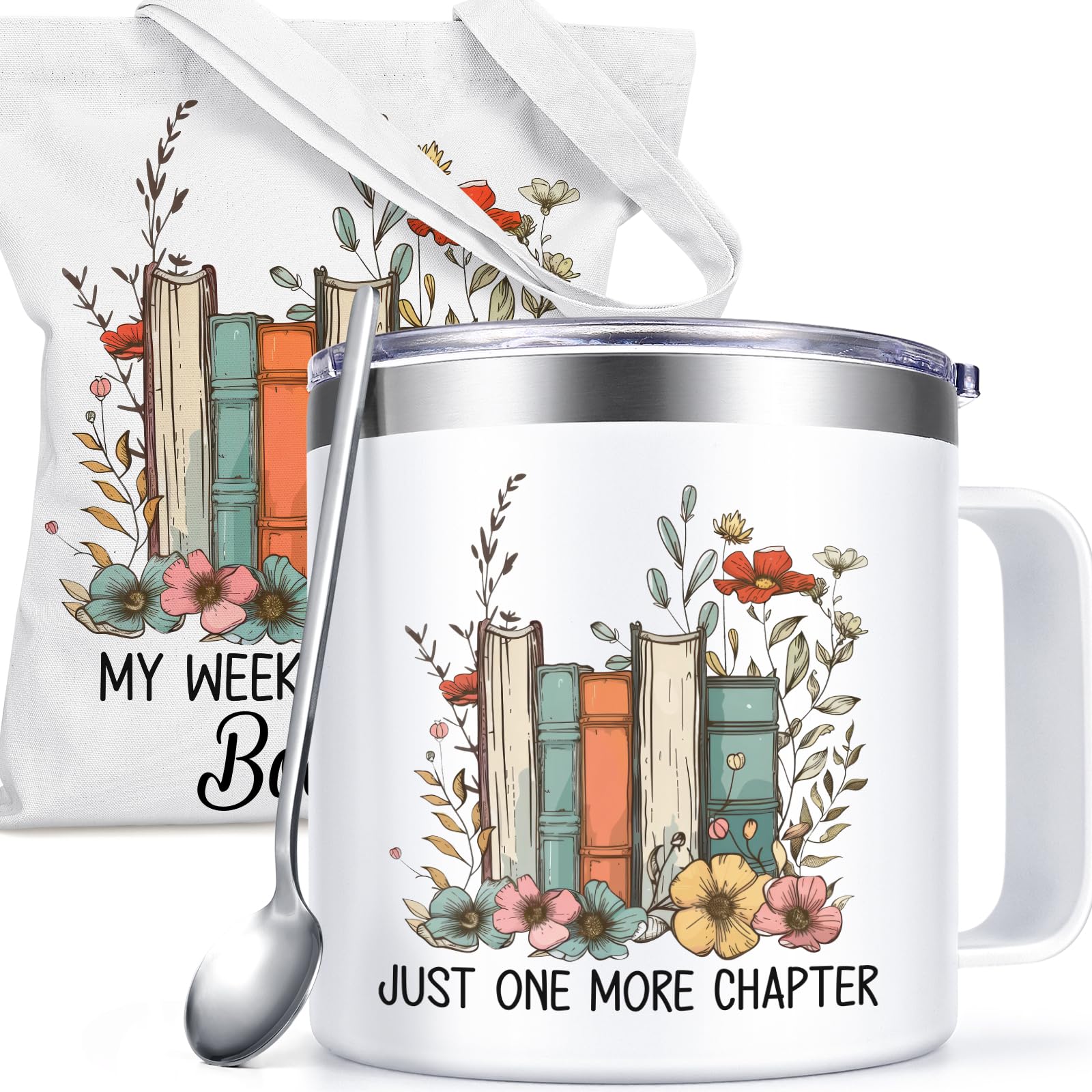 Just One More Chapter Book Lover Gift Set – 14oz Coffee Mug & Canvas Tote Bag for Readers