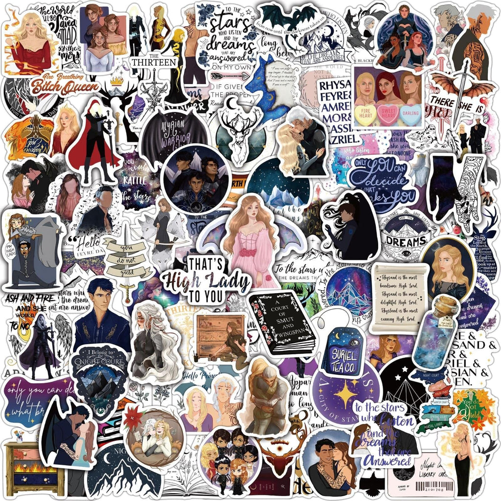 Joyppy 114 PCS SJM Book Stickers Fantasy Bookish Acotar Stickers for Kindle iPad Laptops Water Bottles Throne of Glass Acotar Merch Matte Waterproof Sticker Pack Gifts for Adults