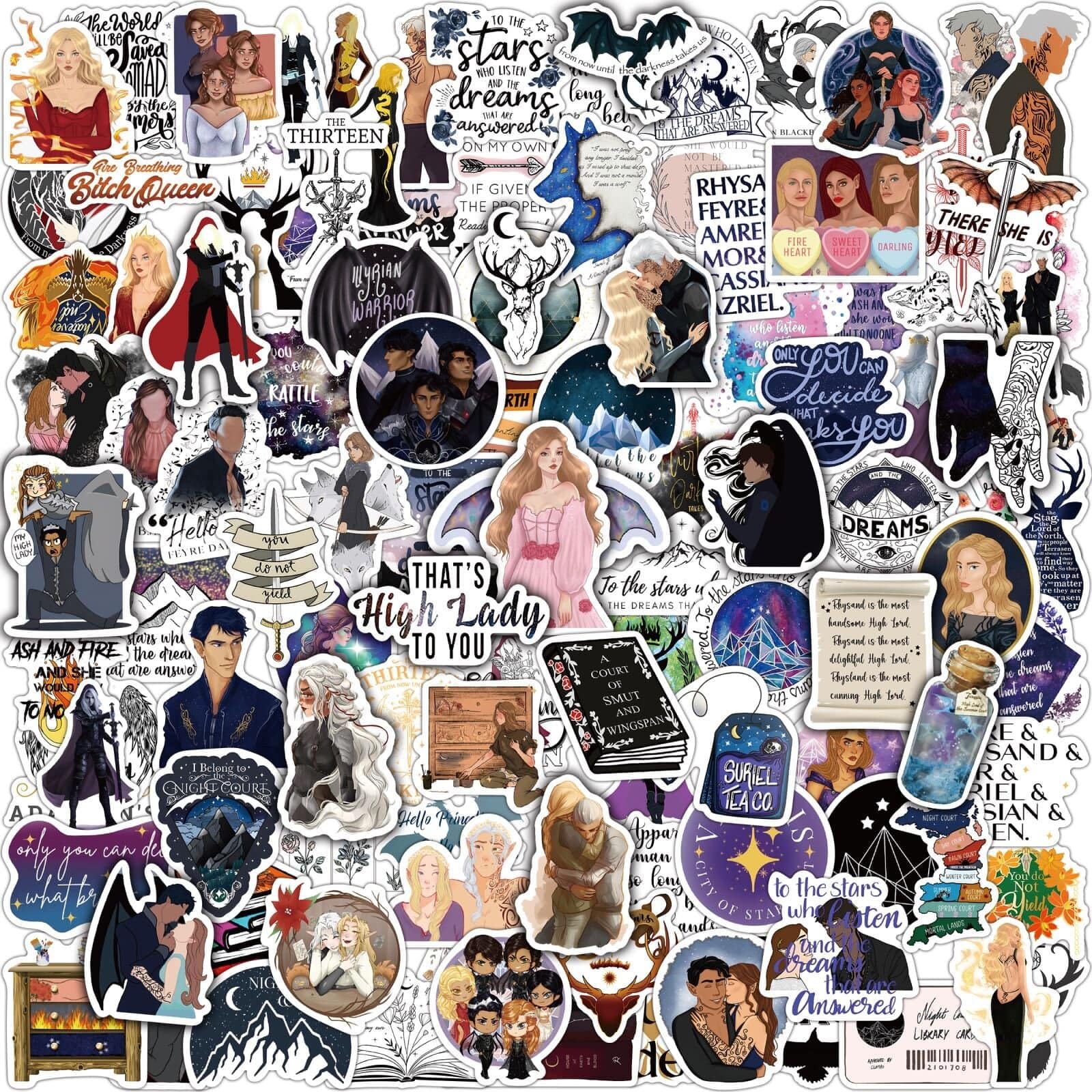 Joyppy 114 PCS SJM Book Stickers Fantasy Bookish Acotar Stickers for Kindle iPad Laptops Water Bottles Throne of Glass Acotar Merch Matte Waterproof Sticker Pack Gifts for Adults