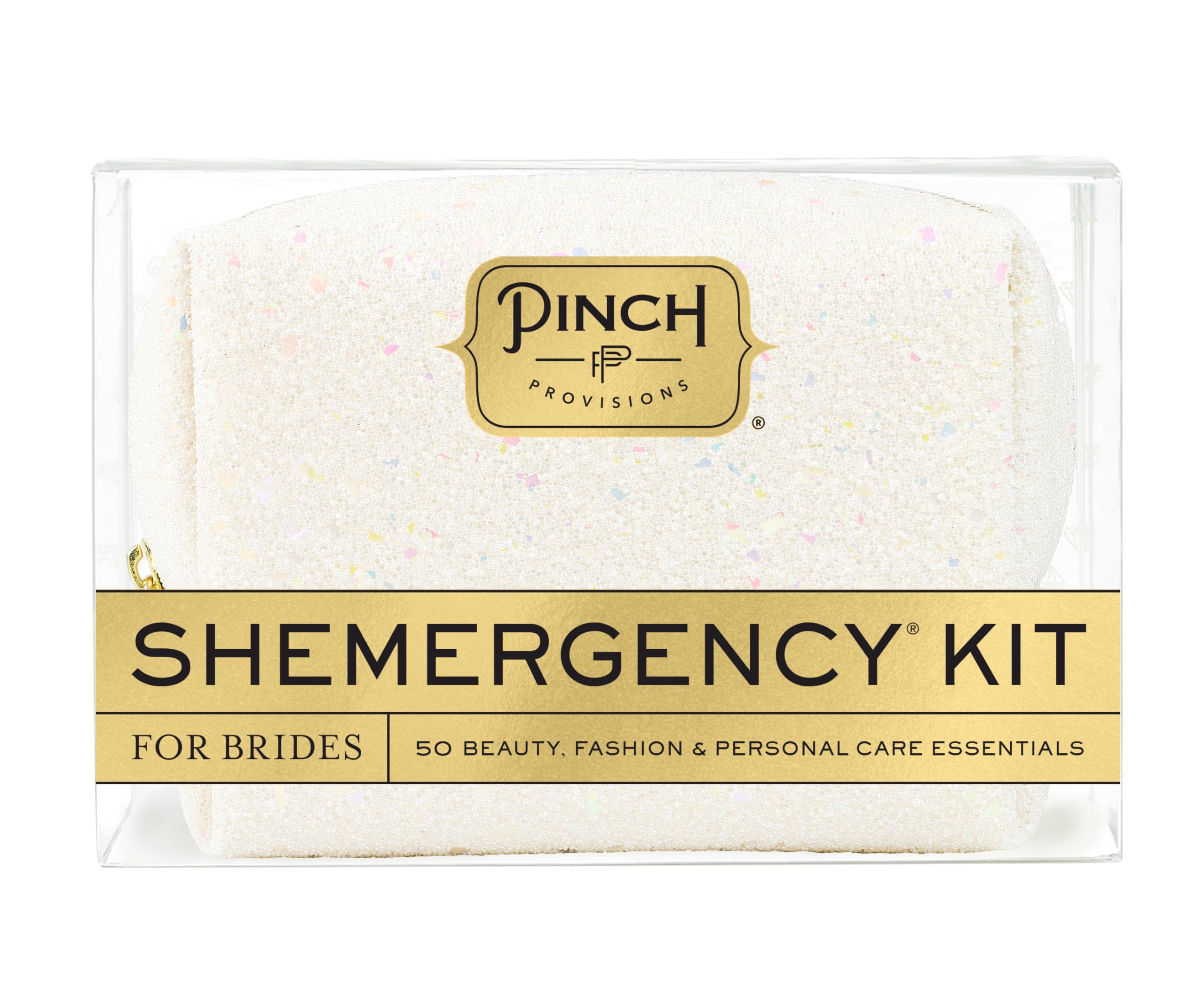 Pinch Provisions Pearl Shemergency Kit for Brides Includes 50 Must-Have Emergency Essential Items for The Big Day Mid-Size Multi-Functional Pouch Perfect Survival Kit for Wedding Day