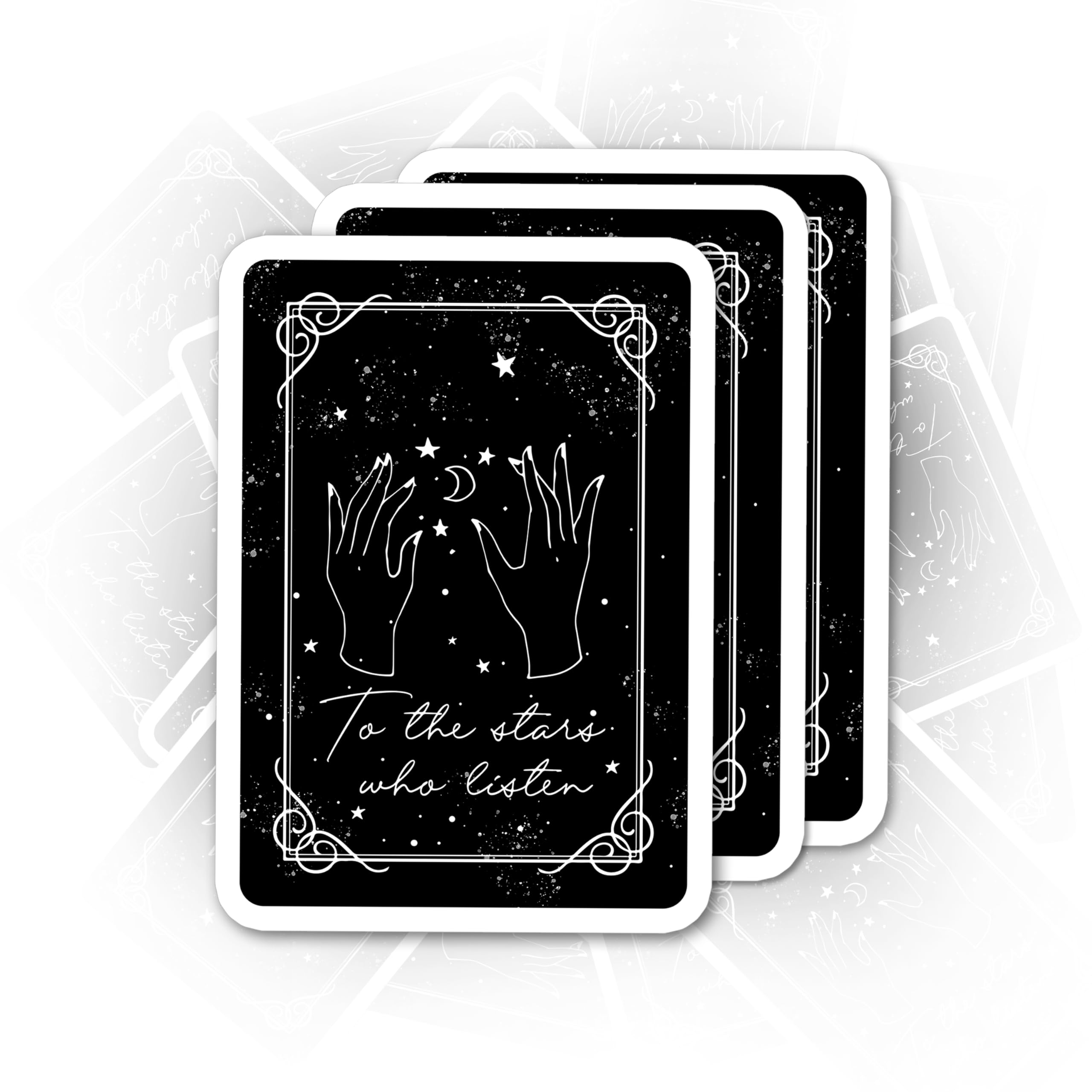 Set 3Pcs to The Stars Who Listen Sticker ACOTAR Sticker Feyre & Rhysand Bookish Sticker Booktok Black Card Funny Sticker Waterproof Die-Cut Vinyl Sticker for Water Bottle Phone Laptop (2 Inches)