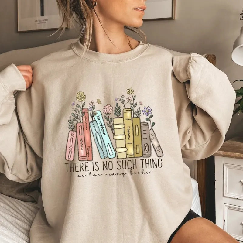 Book Lover Floral Print Cotton Sweater – Cozy Reader Aesthetic Graphic Pullover