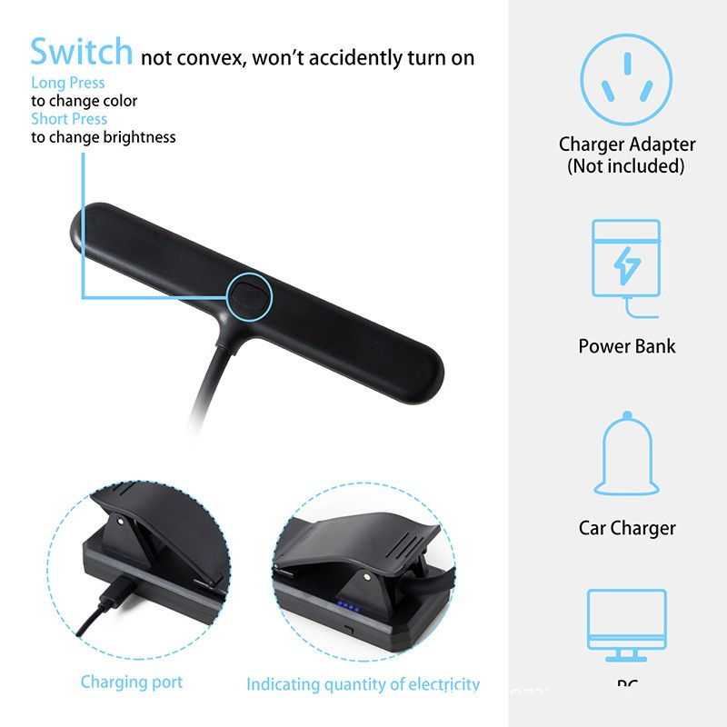 USB Rechargeable Clip-On Reading Light – 14 LED Book Light with Adjustable Brightness, Warm & Cool Modes for Night Reading