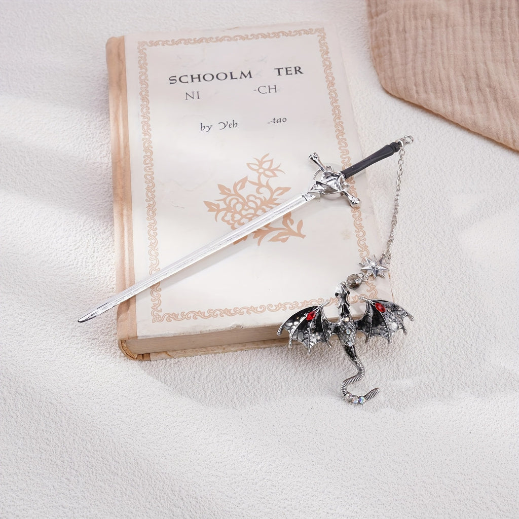 Dragon Sword Bookmark – Fantasy Metal Sword Bookmark with Dragon Pendant for Book Lovers & Reader Gifts