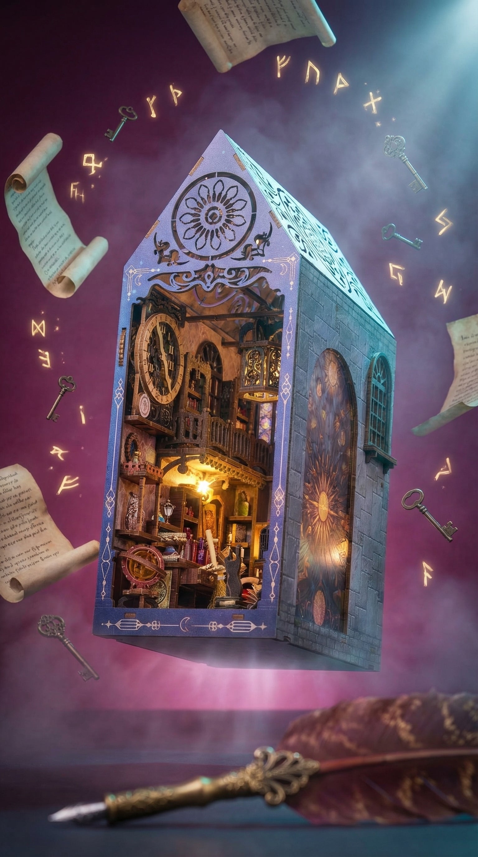 Enchanted Magic House Book Nook Kit – Fantasy DIY Bookshelf Insert with LED Light & Dust Cover