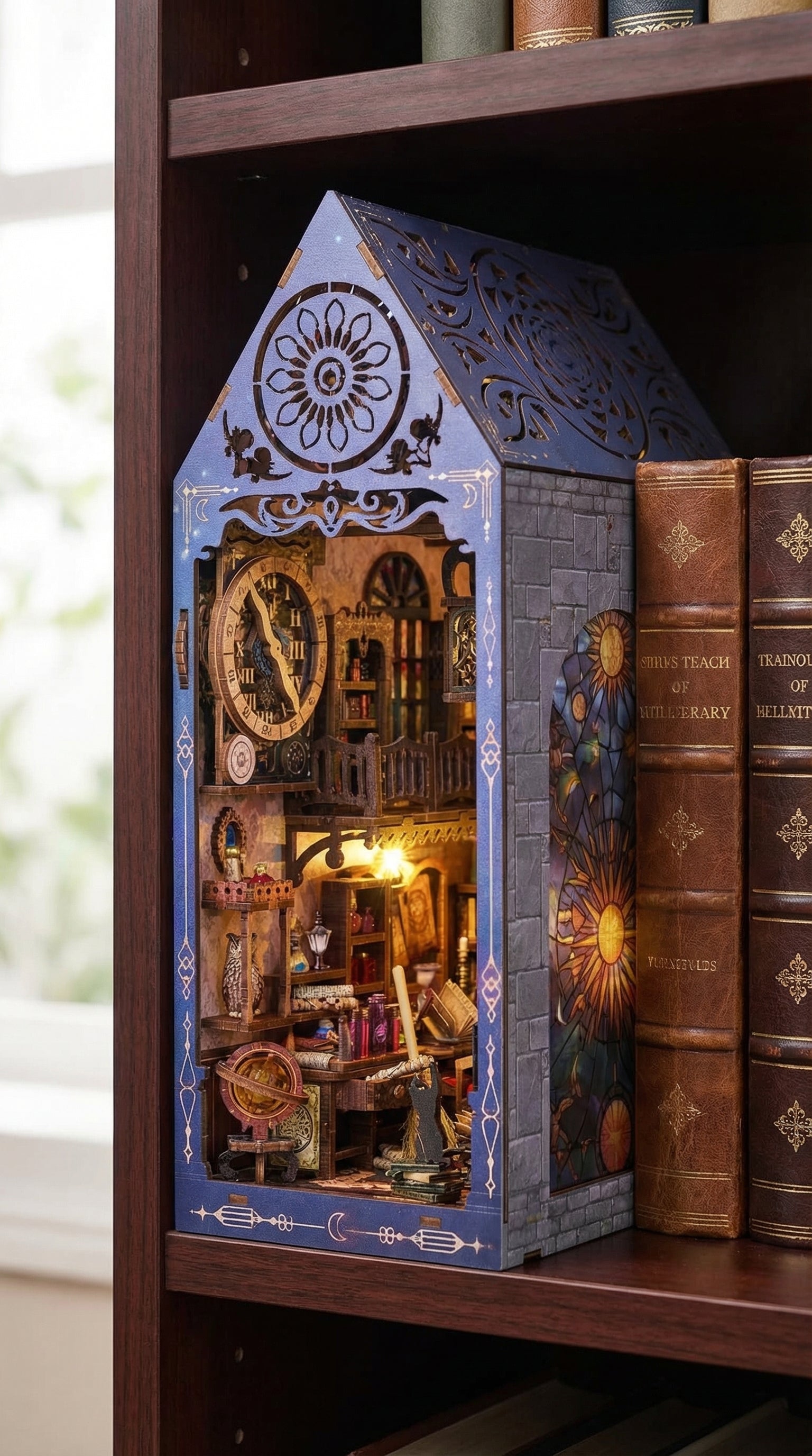 Enchanted Magic House Book Nook Kit – Fantasy DIY Bookshelf Insert with LED Light & Dust Cover