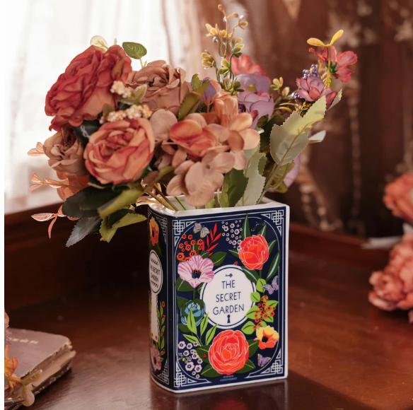 Secret Garden Bundle – Book Nook, Ceramic Book Vase & Floral Metal Bookmark for Book Lovers