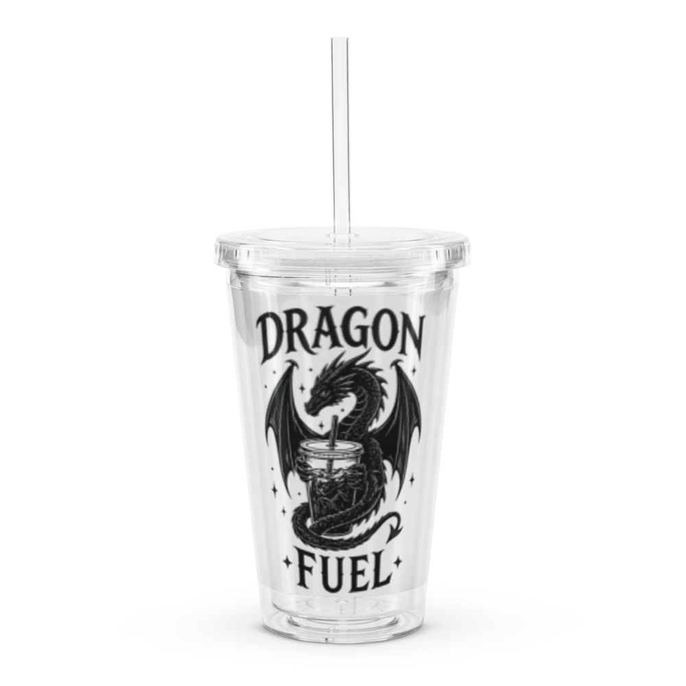 Dragon Fuel Iced Coffee Tumbler – 16oz Clear Acrylic Bookish Cup with Lid & Straw for Fantasy Readers