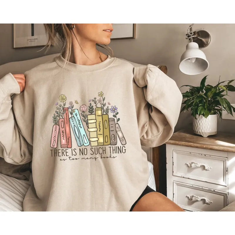 Book Lover Floral Print Cotton Sweater – Cozy Reader Aesthetic Graphic Pullover