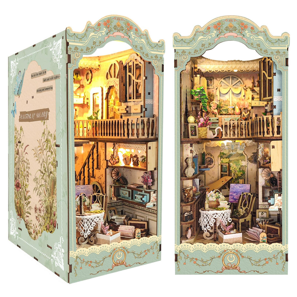 DIY Book Nook Kit - Bookend Diorama with LED - 3D Wooden Puzzle DIY Miniature House Kits - Bookshelf Insert Decor - Booknook Dollhouse Crafts Hobbies Gifts for Adults (Countryside Diary)