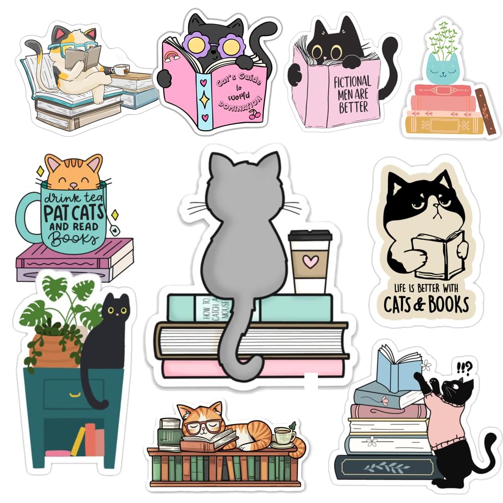 MagictoDoor Book Cat Stickers for Kindle and Laptop Decals | Perfect Gifts and Accessories | Ideal for Book Lovers Featuring CoffeeCatBooks