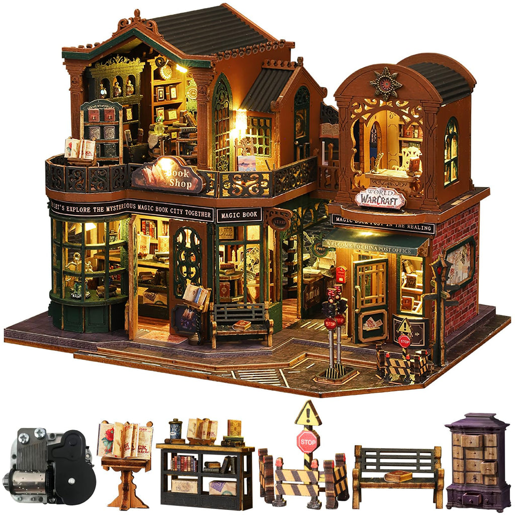 Tucraew DIY Miniature House Kit Tiny House Kit with Music Box DIY Wooden Dollhouse Miniature Kit for Adults Teens Creative Crafts Book Nook Magic Model Kits Home Decor