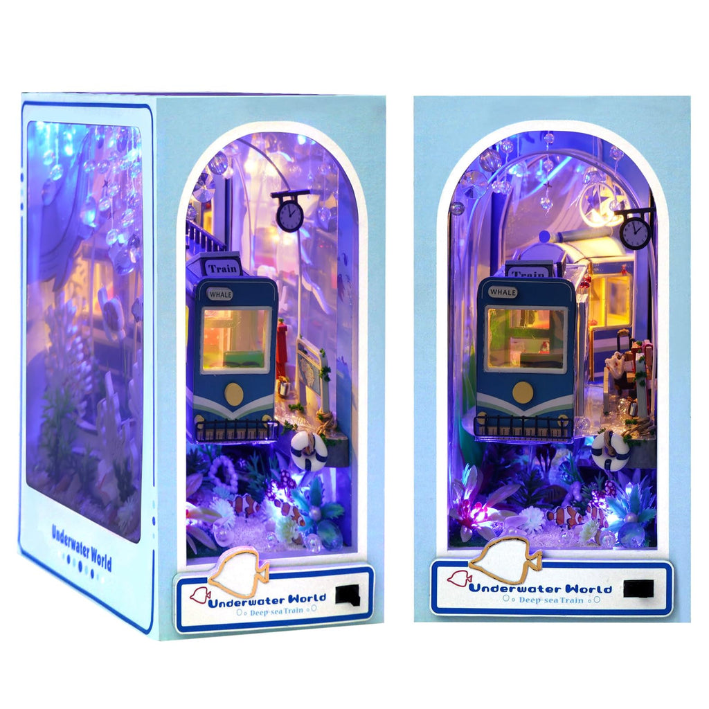 GuDoQi DIY Book Nook Kit DIY Dollhouse Wood Bookend Booknook Bookshelf Insert DIY Miniature Dollhouse Kit Bookends Model Build for Adult Gift for Birthday Halloween Underwater