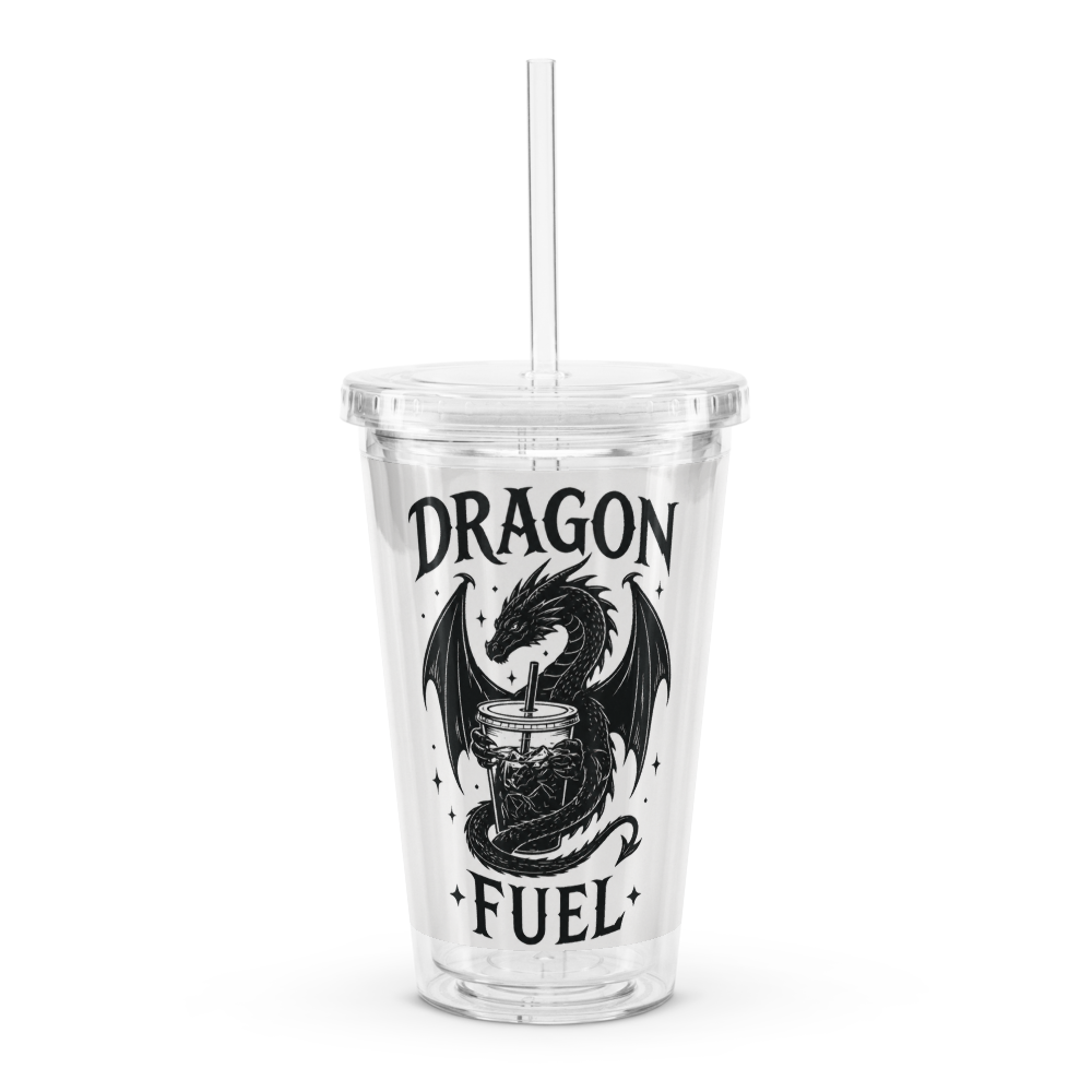 Dragon Fuel Iced Coffee Tumbler – 16oz Clear Acrylic Bookish Cup with Lid & Straw for Fantasy Readers