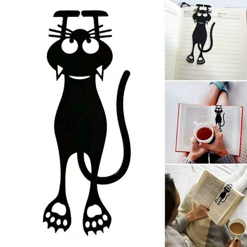 Creative Hollowed Out Black Kitten Plastic Bookmark