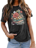Teacher Shirts Women Book Lover T-Shirt Book Reading Shirt Wildflowers Books Graphic Short Sleeve Tee Tops Gray